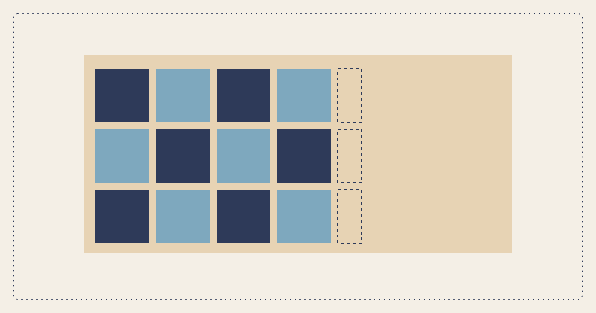Squares nested on a rectangle of fabric with a leftover strip at the edge