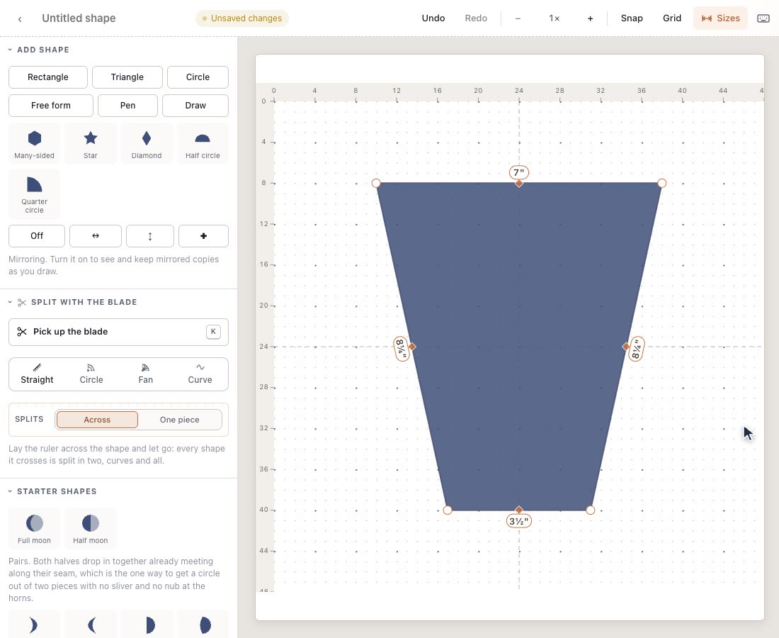Draw your own shape in the Shape Designer | Quiltler Help